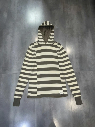 Pre-owned Donna Karan Archive Dkny Striped Reconstructed Beige Brown Wool Hoodie