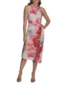 Donna Karan New York Floral Ruffle Dress In Spring Melon Multi