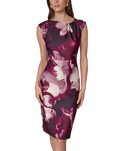 Donna Karan Asymmetric Neck Floral Print Sheath Dress In Multi