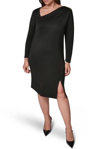Donna Karan Asymmetric Neck Sheath Dress In Black