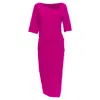 Donna Karan Asymmetric Neck Tuck Draped Midi Dress In Pink