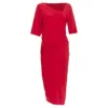 Donna Karan Asymmetric Neck Tuck Draped Midi Dress In Red