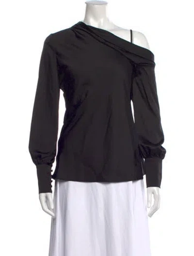Pre-owned Donna Karan Asymmetrical Long Sleeve Blouse In Black