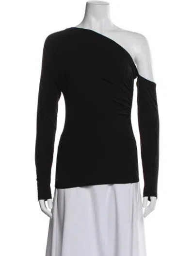 Pre-owned Donna Karan Asymmetrical Long Sleeve Top In Black