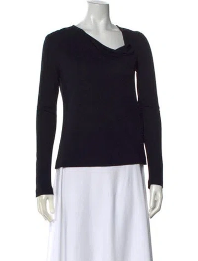 Pre-owned Donna Karan Asymmetrical Long Sleeve Top In Black