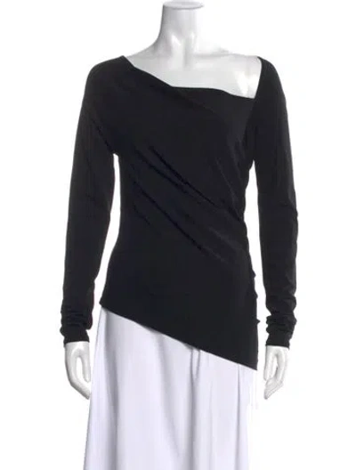 Pre-owned Donna Karan Asymmetrical Long Sleeve Top In Black