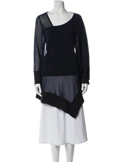 Pre-owned Donna Karan Asymmetrical Long Sleeve Top In Blue