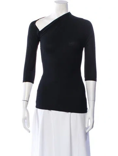 Pre-owned Donna Karan Asymmetrical Three-quarter Sleeve Top In Black