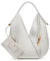 Donna Karan Baldwin Large Laser-cut Shoulder With Leather Wrapped Rounded Handle In Brillant White