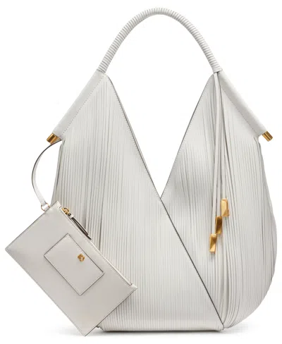 Donna Karan Baldwin Large Laser-cut Shoulder With Leather Wrapped Rounded Handle In Brillant White