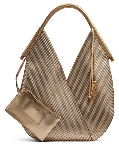 Donna Karan Baldwin Large Metallic Shoulder Bag In Gold