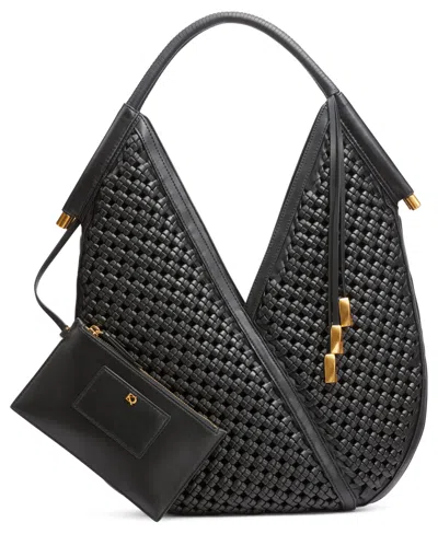Donna Karan Baldwin Large Woven Shoulder Bag In Black,gold
