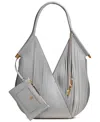 Donna Karan Baldwin Small Laser-cut Shoulder With Leather Wrapped Rounded Handle In Zinc