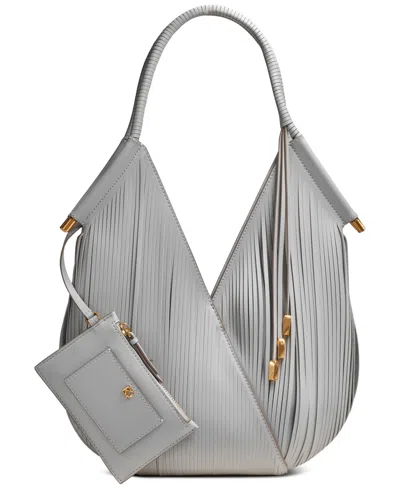 Donna Karan Baldwin Small Laser-cut Shoulder With Leather Wrapped Rounded Handle In Zinc