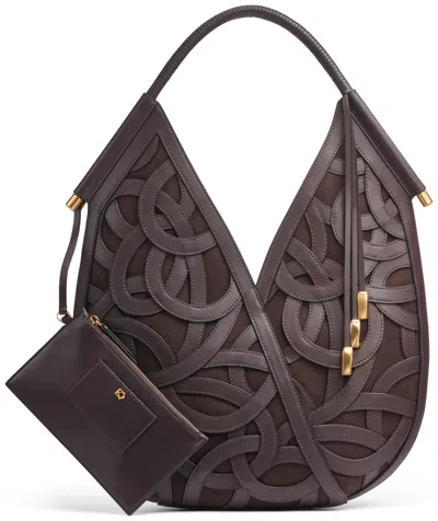 Donna Karan Baldwin Woven Leather Floral Shoulder Bag In Purple