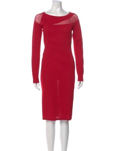 Pre-owned Donna Karan Bateau Neckline Knee-length Dress In Red