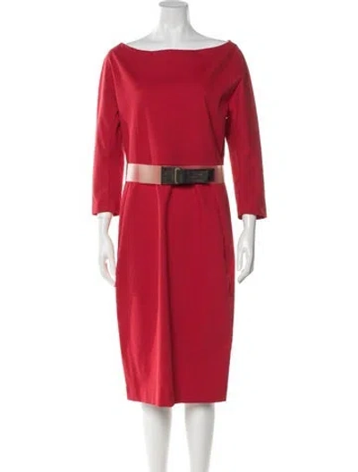 Pre-owned Donna Karan Bateau Neckline Knee-length Dress In Red