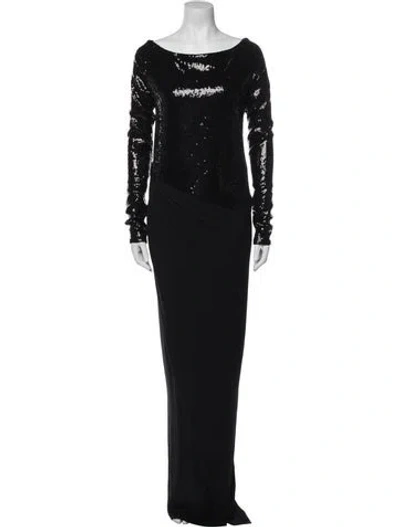 Pre-owned Donna Karan Bateau Neckline Long Dress In Black