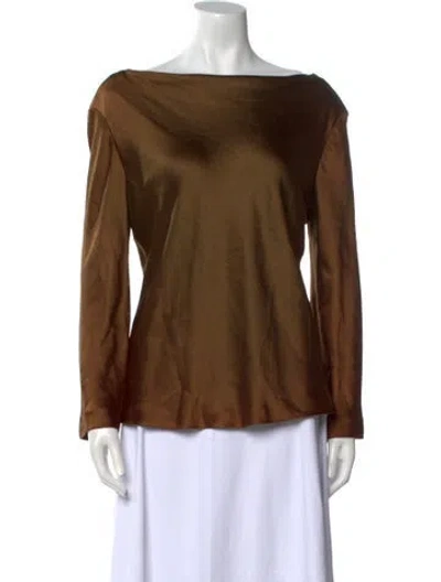 Pre-owned Donna Karan Bateau Neckline Long Sleeve Blouse In Brown