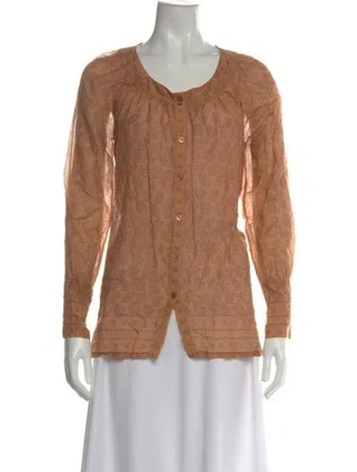 Pre-owned Donna Karan Bateau Neckline Long Sleeve Blouse In Orange