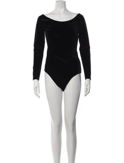Pre-owned Donna Karan Bateau Neckline Long Sleeve Bodysuit W/ Tags In Black