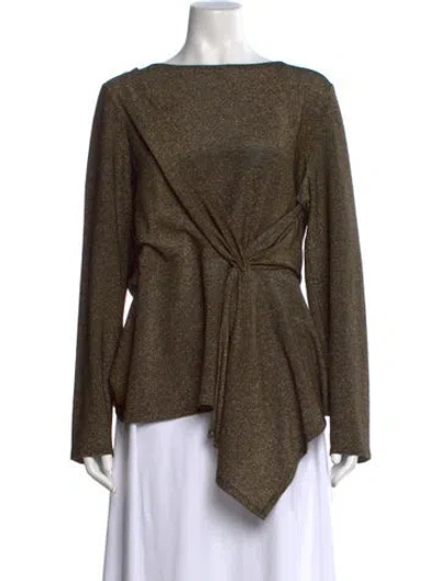Pre-owned Donna Karan Bateau Neckline Long Sleeve Top In Gold