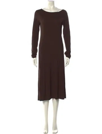 Pre-owned Donna Karan Bateau Neckline Midi Length Dress In Brown