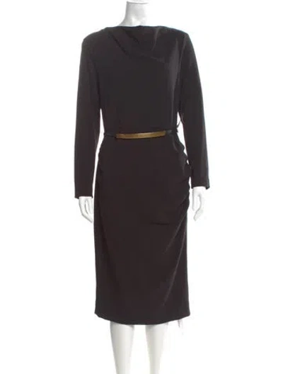 Pre-owned Donna Karan Bateau Neckline Midi Length Dress In Gray