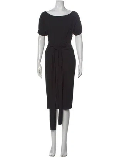 Pre-owned Donna Karan Bateau Neckline Midi Length Dress In Gray