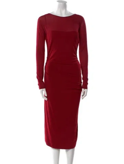 Pre-owned Donna Karan Bateau Neckline Midi Length Dress In Red