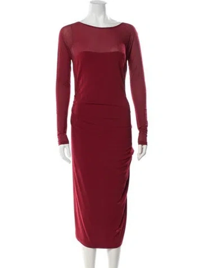 Pre-owned Donna Karan Bateau Neckline Midi Length Dress In Red