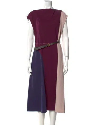 Pre-owned Donna Karan Bateau Neckline Midi Length Dress W/ Tags In Purple