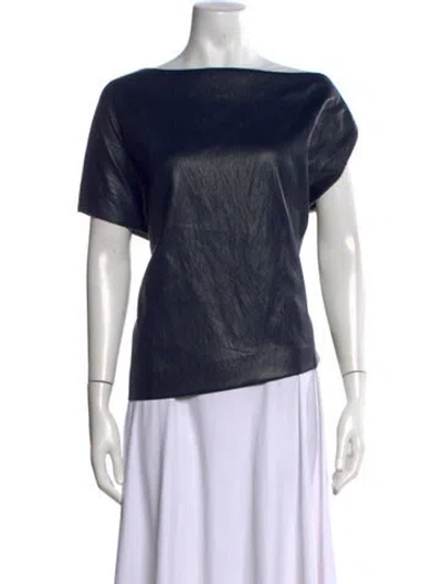 Pre-owned Donna Karan Bateau Neckline Short Sleeve Top In Black