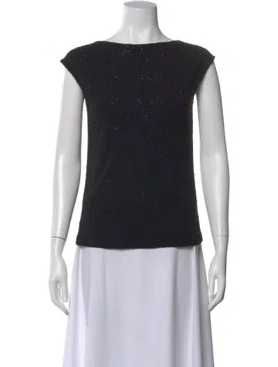 Pre-owned Donna Karan Bateau Neckline Sleeveless Top In Black