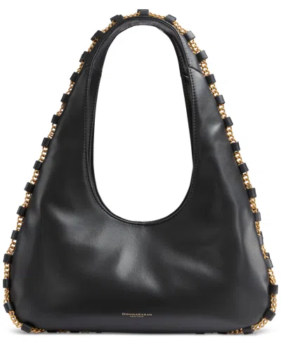 Donna Karan Batiste Large Leather Shoulder Bag In Black,gold