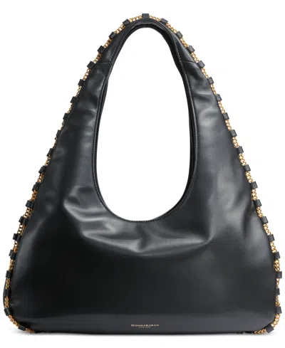 DONNA KARAN BATISTE TRIPLE COMPARTMENT LEATHER SHOULDER BAG