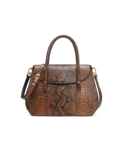 Donna Karan Bellerose Double Top Handle Python Satchel In Teak