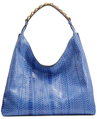 Donna Karan Bellmore Extra Large Skipper Snake Leather Shoulder Bag In Dark Cielo