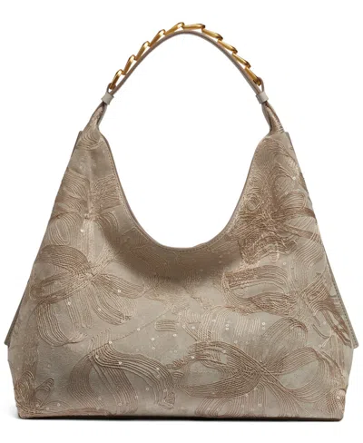 Donna Karan Bellmore Mini Floral Embroidery Shoulder Bag In Zinc