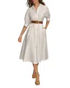 Donna Karan Belted A Line Midi Satin Dress In Cream
