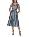 Donna Karan Belted Fit-and-flare Dress In Blue
