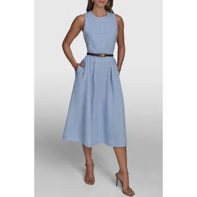 Donna Karan Women's Belted Plaid Tweed Dress In Cielo Cream
