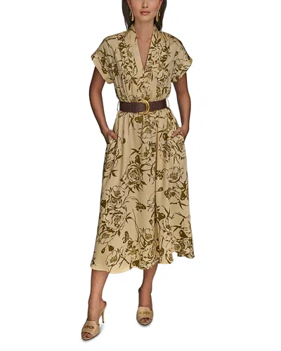 DONNA KARAN BELTED FLORAL PRINT DRESS