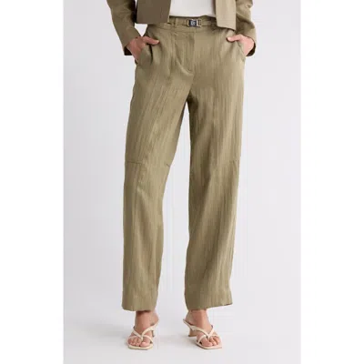 Donna Karan Belted High Waist Wide Leg Pants In Utility Green