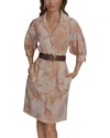 Donna Karan New York Belted Linen Blend Shirtdress In Scallop Shell/apricot
