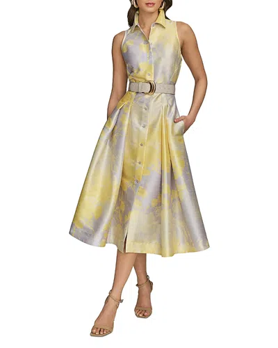 Donna Karan Belted Sleeveless Shirtdress In Limoncello Multi
