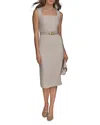 Donna Karan New York Belted Sheath Dress In Dark Clay/cream
