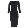 Donna Karan Black Drape Front Asymmetric Cold Shoulder Dress In Black