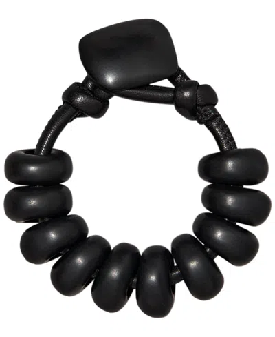 Donna Karan Black-tone Matte Beaded Resin Flex Bracelet In Jet