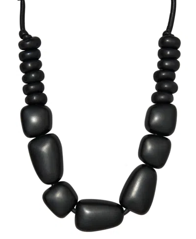 Donna Karan Black-tone Resin Leather Collar Necklace In Jet